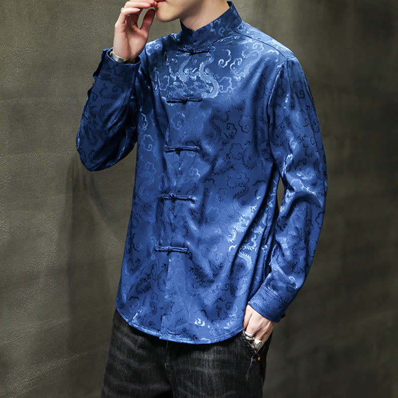 Nimara Ritual Casual Dragon Pattern Frog-button Tang Suit Linen Men's Jacket Shirt