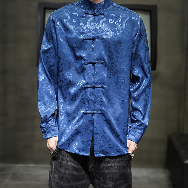 Nimara Ritual Casual Dragon Pattern Frog-button Tang Suit Linen Men's Jacket Shirt