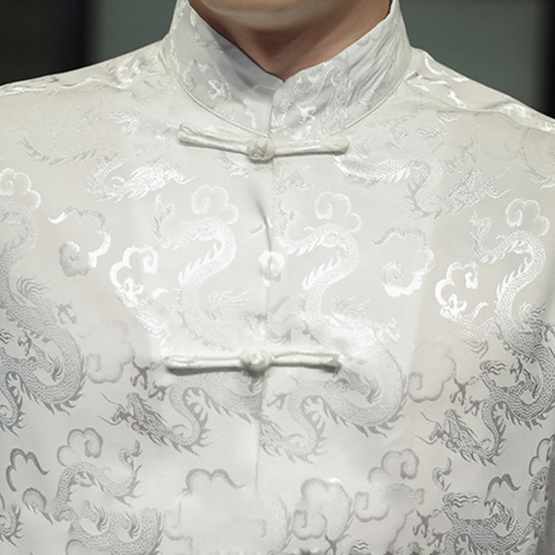 Nimara Ritual Casual Dragon Pattern Frog-button Tang Suit Linen Men's Jacket Shirt