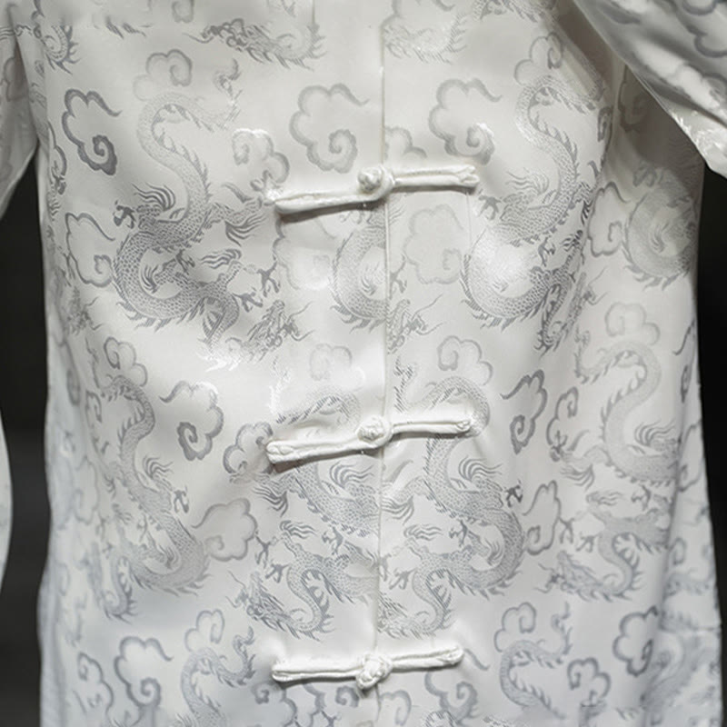 Nimara Ritual Casual Dragon Pattern Frog-button Tang Suit Linen Men's Jacket Shirt