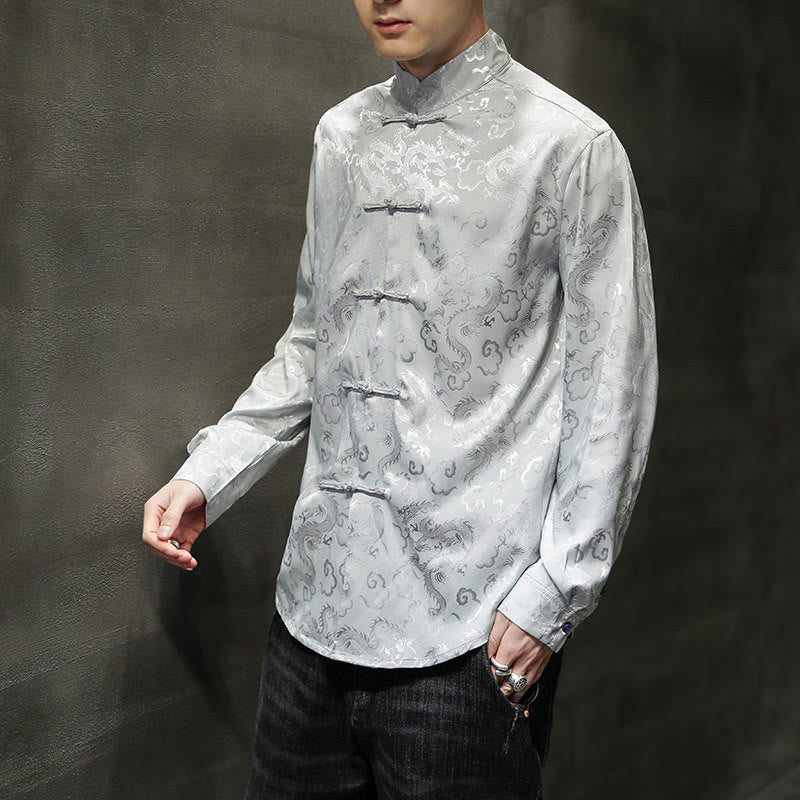 Nimara Ritual Casual Dragon Pattern Frog-button Tang Suit Linen Men's Jacket Shirt