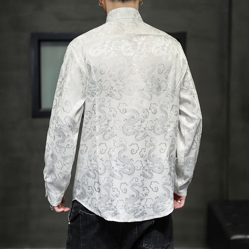 Nimara Ritual Casual Dragon Pattern Frog-button Tang Suit Linen Men's Jacket Shirt