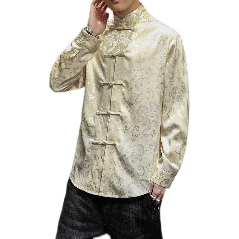 Nimara Ritual Casual Dragon Pattern Frog-button Tang Suit Linen Men's Jacket Shirt