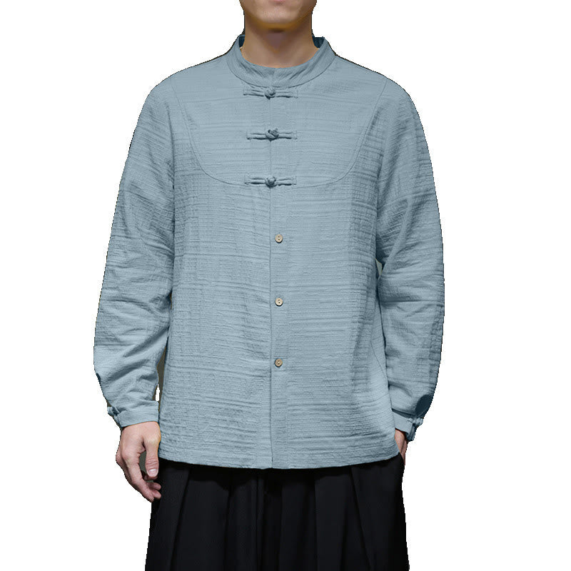 Nimara Ritual Solid Color Half Frog-button Tang Suit Cotton Linen Men's Jacket Shirt