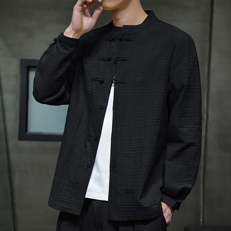 Nimara Ritual Solid Color Half Frog-button Tang Suit Cotton Linen Men's Jacket Shirt