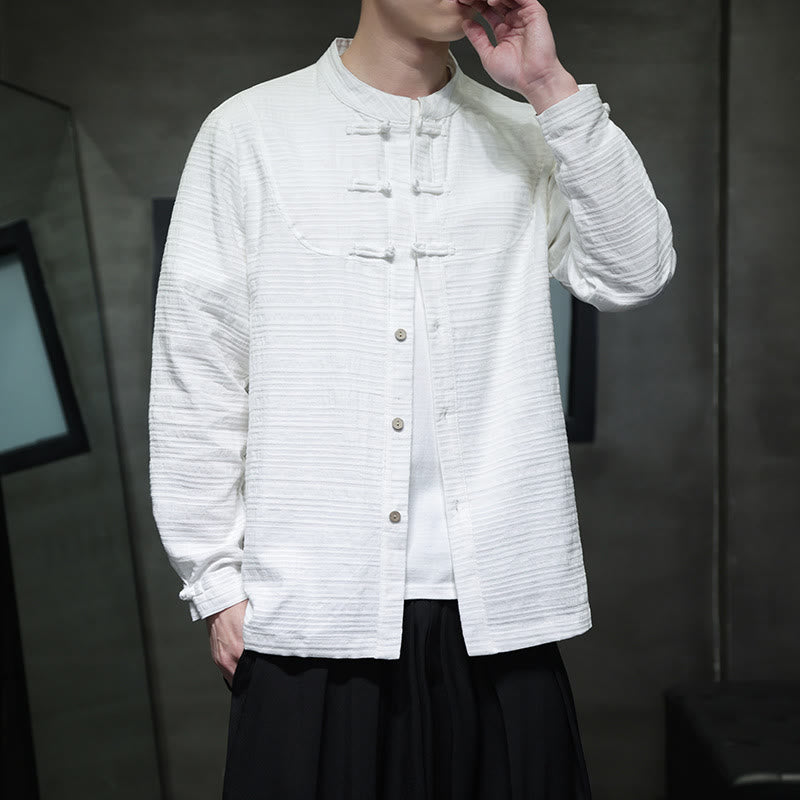 Nimara Ritual Solid Color Half Frog-button Tang Suit Cotton Linen Men's Jacket Shirt