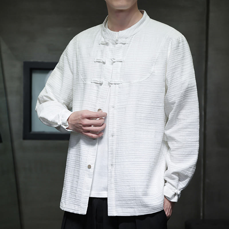 Nimara Ritual Solid Color Half Frog-button Tang Suit Cotton Linen Men's Jacket Shirt
