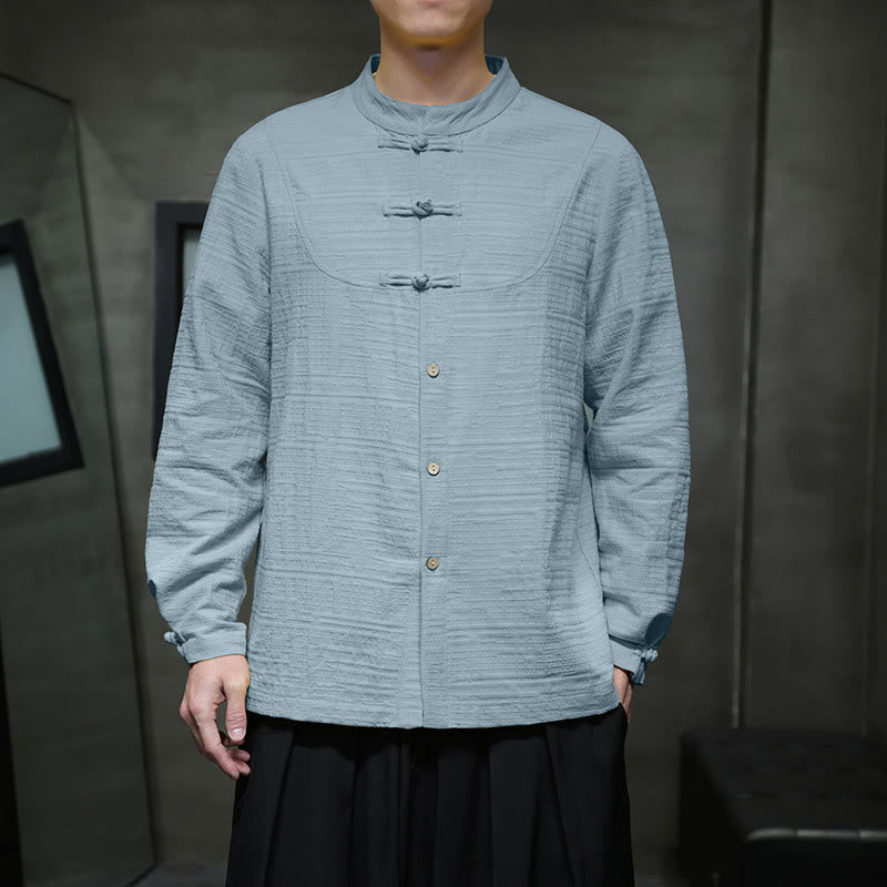 Nimara Ritual Solid Color Half Frog-button Tang Suit Cotton Linen Men's Jacket Shirt
