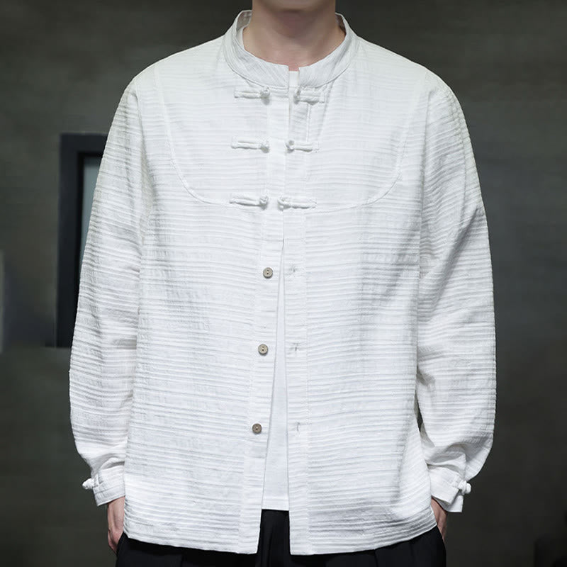 Nimara Ritual Solid Color Half Frog-button Tang Suit Cotton Linen Men's Jacket Shirt