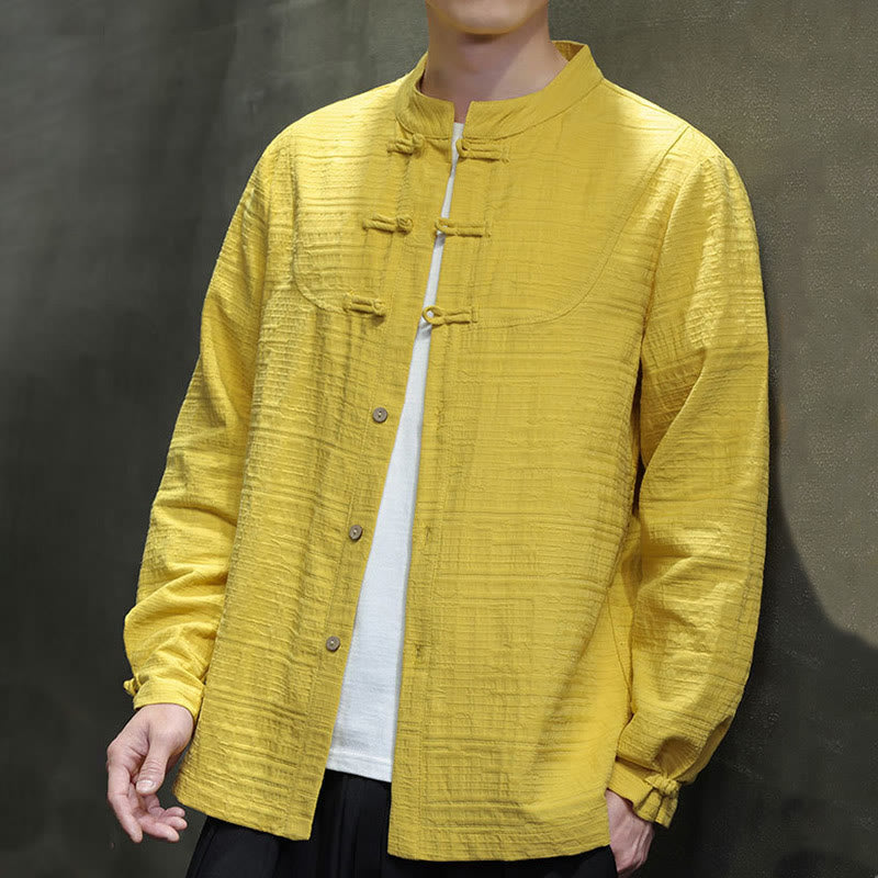 Nimara Ritual Solid Color Half Frog-button Tang Suit Cotton Linen Men's Jacket Shirt