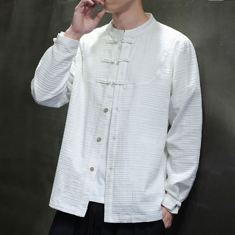 Nimara Ritual Solid Color Half Frog-button Tang Suit Cotton Linen Men's Jacket Shirt