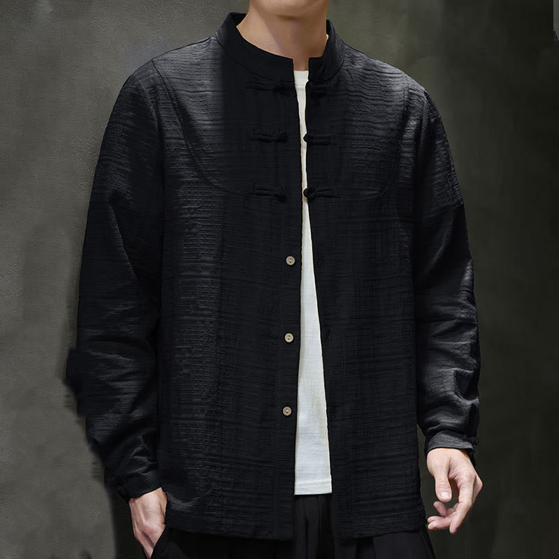 Nimara Ritual Solid Color Half Frog-button Tang Suit Cotton Linen Men's Jacket Shirt
