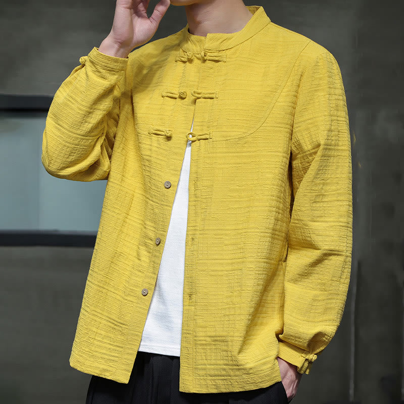 Nimara Ritual Solid Color Half Frog-button Tang Suit Cotton Linen Men's Jacket Shirt