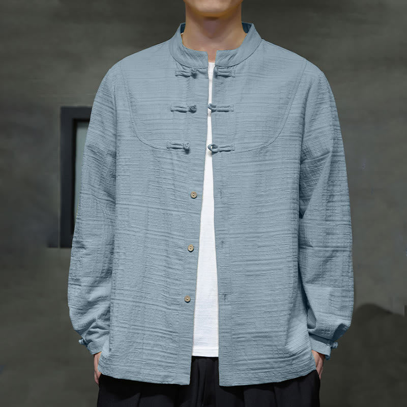 Nimara Ritual Solid Color Half Frog-button Tang Suit Cotton Linen Men's Jacket Shirt