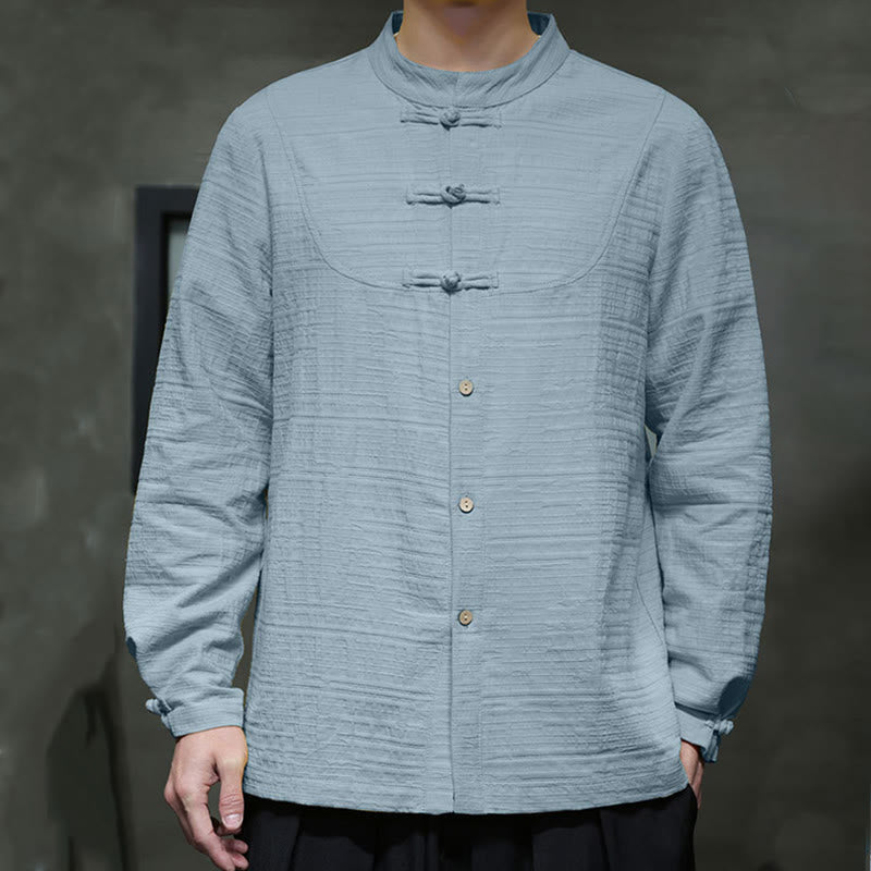 Nimara Ritual Solid Color Half Frog-button Tang Suit Cotton Linen Men's Jacket Shirt