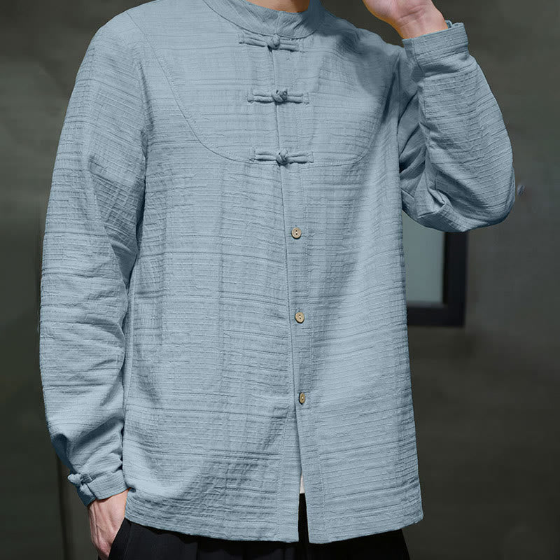Nimara Ritual Solid Color Half Frog-button Tang Suit Cotton Linen Men's Jacket Shirt