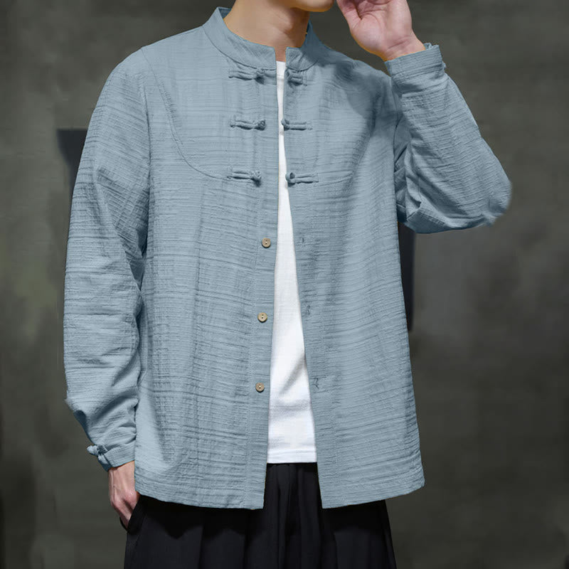Nimara Ritual Solid Color Half Frog-button Tang Suit Cotton Linen Men's Jacket Shirt
