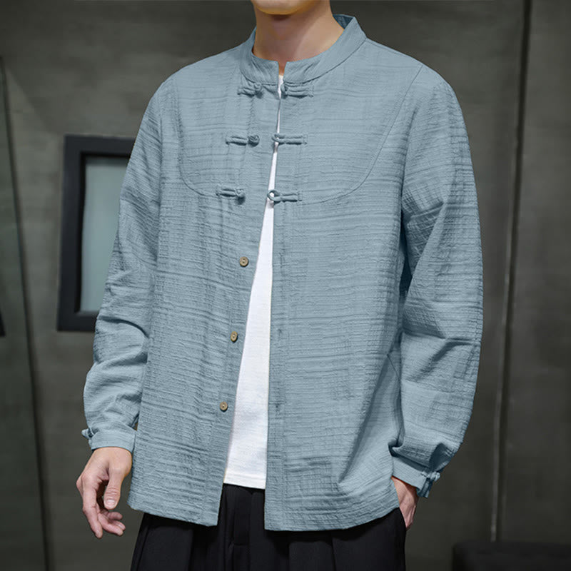 Nimara Ritual Solid Color Half Frog-button Tang Suit Cotton Linen Men's Jacket Shirt