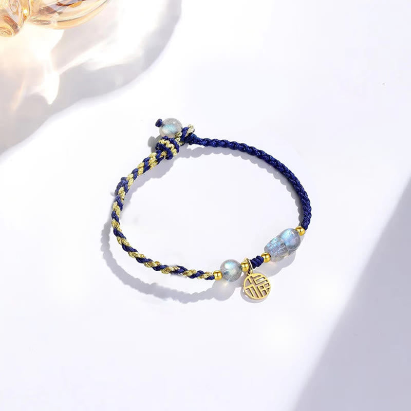 Nimara Ritual Moonstone PiXiu Blue Tiger Eye Fu Character Healing Couple String Bracelet