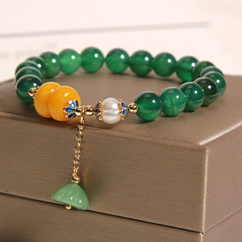 Nimara Ritual Green Agate Amber Pearl Lotus Pod Support Bracelet
