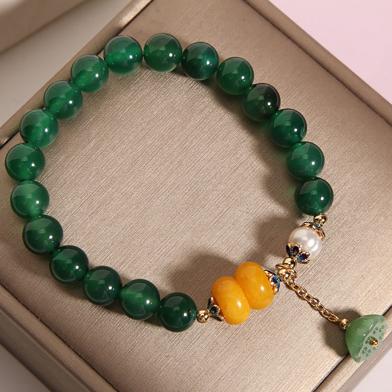 Nimara Ritual Green Agate Amber Pearl Lotus Pod Support Bracelet