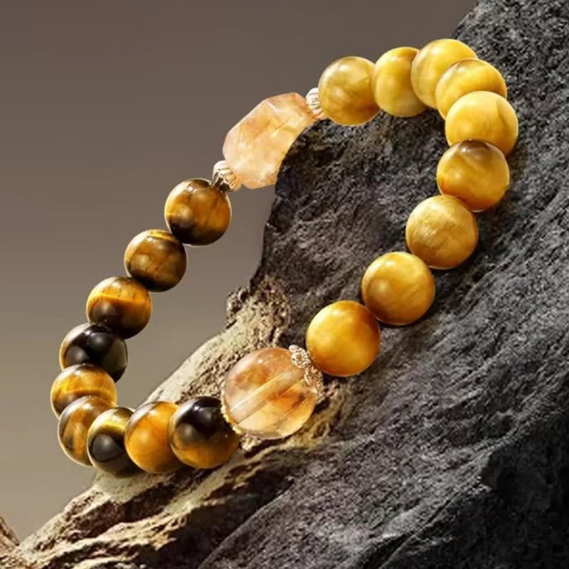 Nimara Ritual Natural Yellow Black Tiger Eye Citrine Strength Bracelet