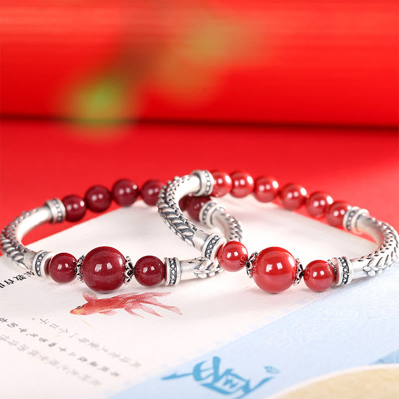 Nimara Ritual 999 Sterling Silver Cinnabar Wheat Ears Blessing Bracelet Bangle