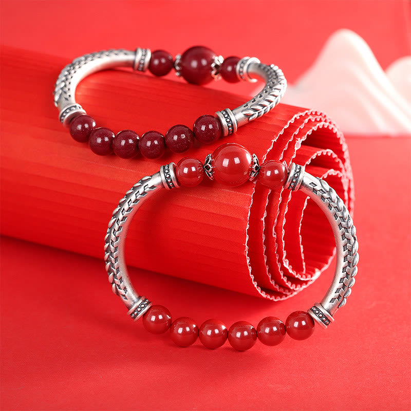 Nimara Ritual 999 Sterling Silver Cinnabar Wheat Ears Blessing Bracelet Bangle