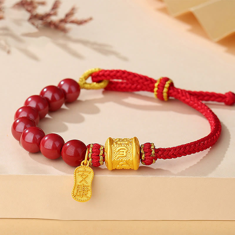 Nimara Ritual 999 Sterling Silver Six True Words Om Mani Padme Hum Cinnabar Blessing String Bracelet