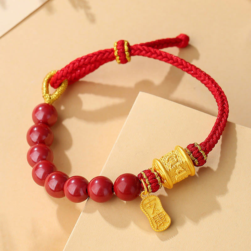 Nimara Ritual 999 Sterling Silver Six True Words Om Mani Padme Hum Cinnabar Blessing String Bracelet