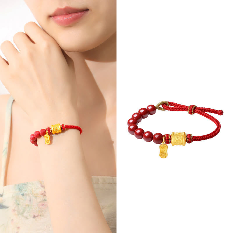 Nimara Ritual 999 Sterling Silver Six True Words Om Mani Padme Hum Cinnabar Blessing String Bracelet