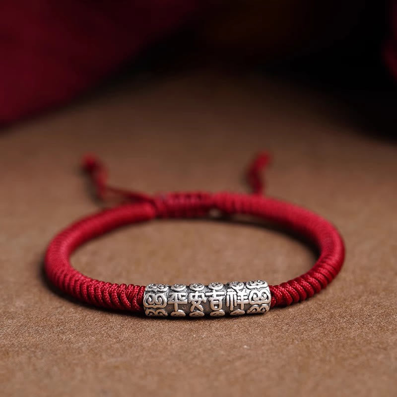 Nimara Ritual Handmade 999 Sterling Silver Peace and Good Fortune Om Mani Padme Hum Luck Rope Bracelet