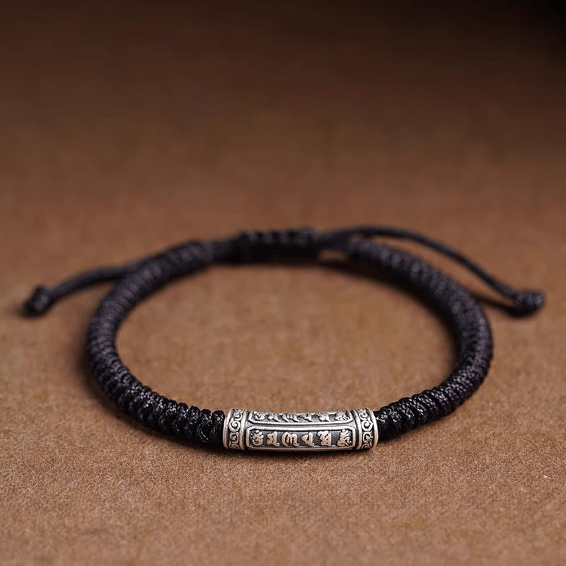 Nimara Ritual Handmade 999 Sterling Silver Peace and Good Fortune Om Mani Padme Hum Luck Rope Bracelet