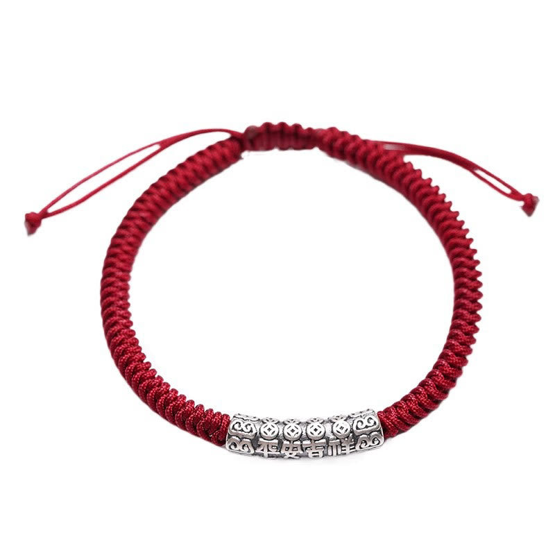 Nimara Ritual Handmade 999 Sterling Silver Peace and Good Fortune Om Mani Padme Hum Luck Rope Bracelet
