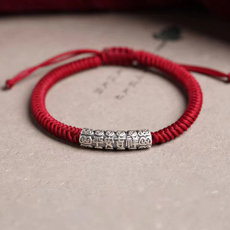 Nimara Ritual Handmade 999 Sterling Silver Peace and Good Fortune Om Mani Padme Hum Luck Rope Bracelet