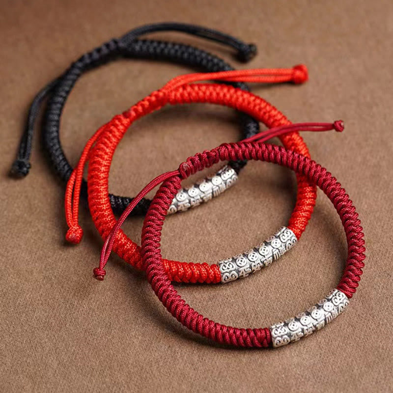 Nimara Ritual Handmade 999 Sterling Silver Peace and Good Fortune Om Mani Padme Hum Luck Rope Bracelet