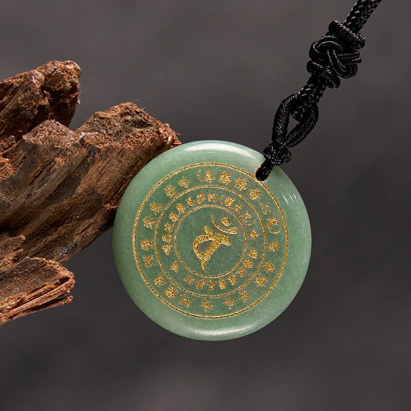 Nimara Ritual Vairocana Tathagata Sanskrit Mantra Various Crystal Black Obsidian Green Aventurine Strength Necklace Pendant