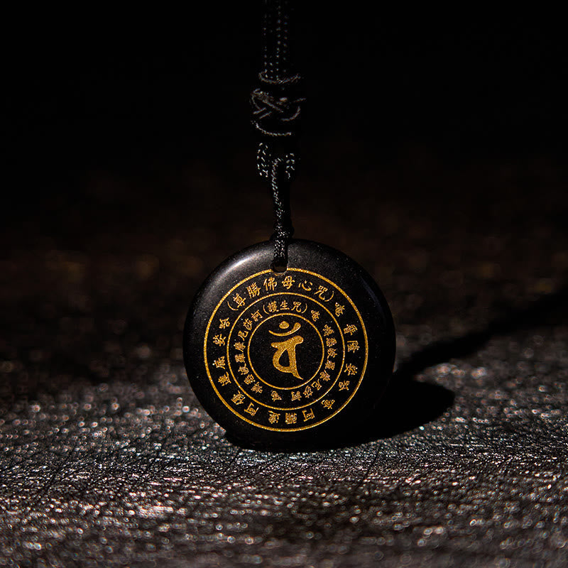 Nimara Ritual Vairocana Tathagata Sanskrit Mantra Various Crystal Black Obsidian Green Aventurine Strength Necklace Pendant