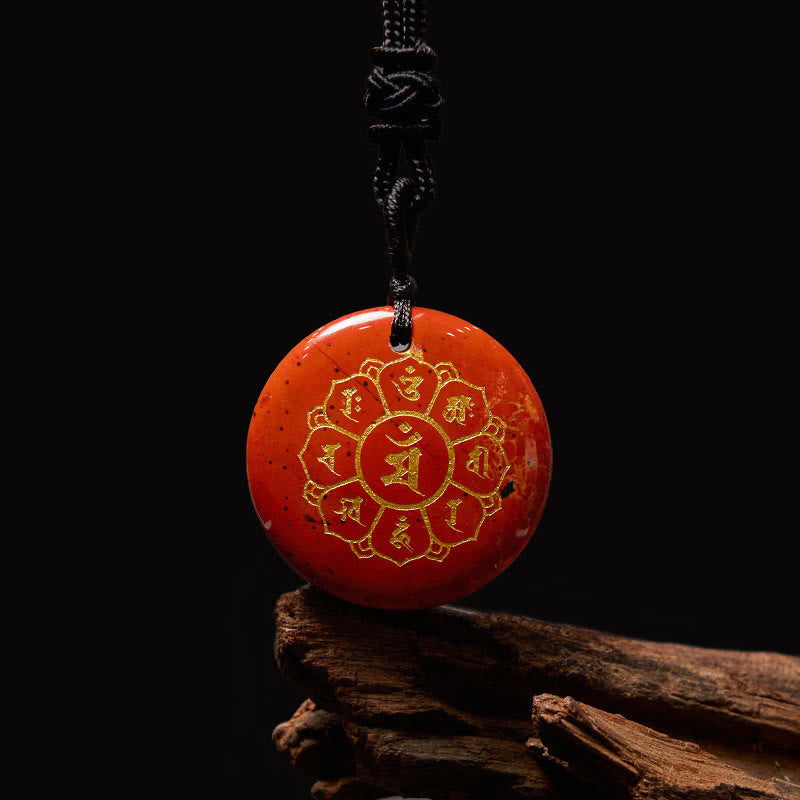 Nimara Ritual Om Mani Padme Hum Natural Various Crystal Black Obsidian Strength Necklace Pendant