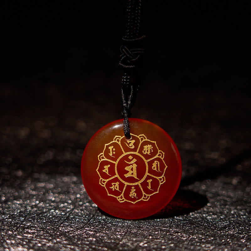 Nimara Ritual Om Mani Padme Hum Natural Various Crystal Black Obsidian Strength Necklace Pendant