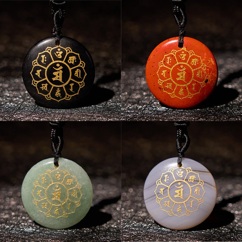 Nimara Ritual Om Mani Padme Hum Natural Various Crystal Black Obsidian Strength Necklace Pendant