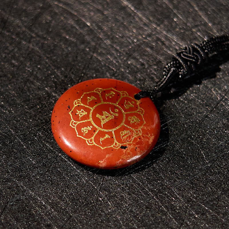 Nimara Ritual Om Mani Padme Hum Natural Various Crystal Black Obsidian Strength Necklace Pendant