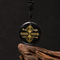 Nimara Ritual Vajra Dorje Sanskrit Pattern Natural Various Crystal Black Obsidian Fulfilment Necklace Pendant