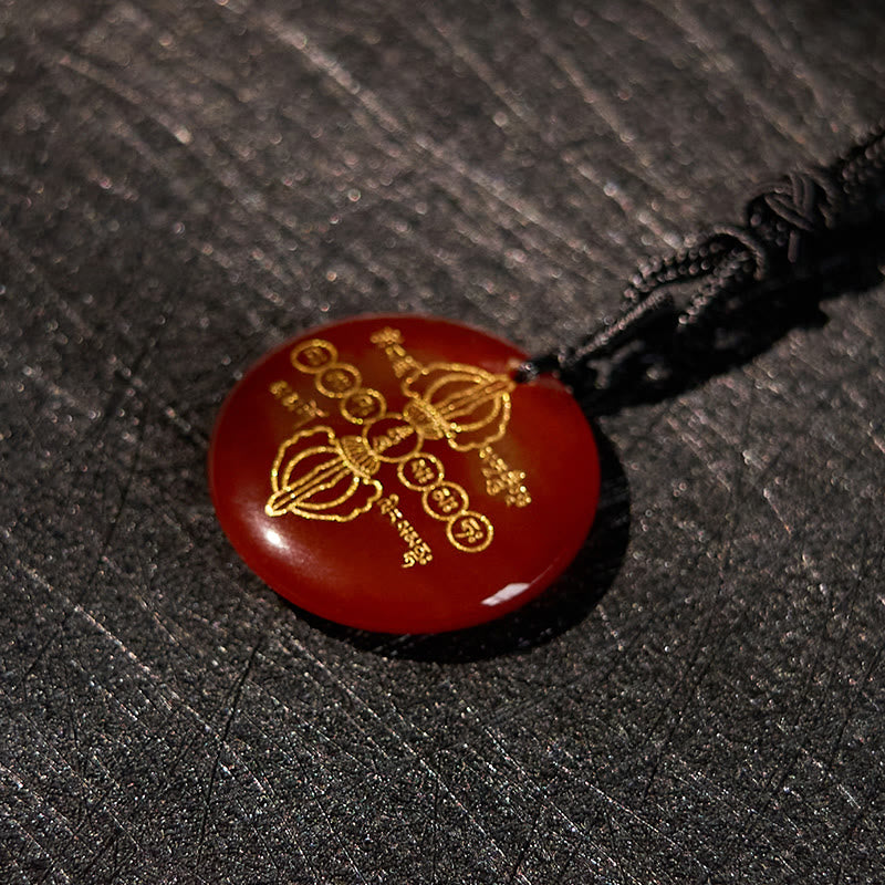 Nimara Ritual Vajra Dorje Sanskrit Pattern Natural Various Crystal Black Obsidian Fulfilment Necklace Pendant