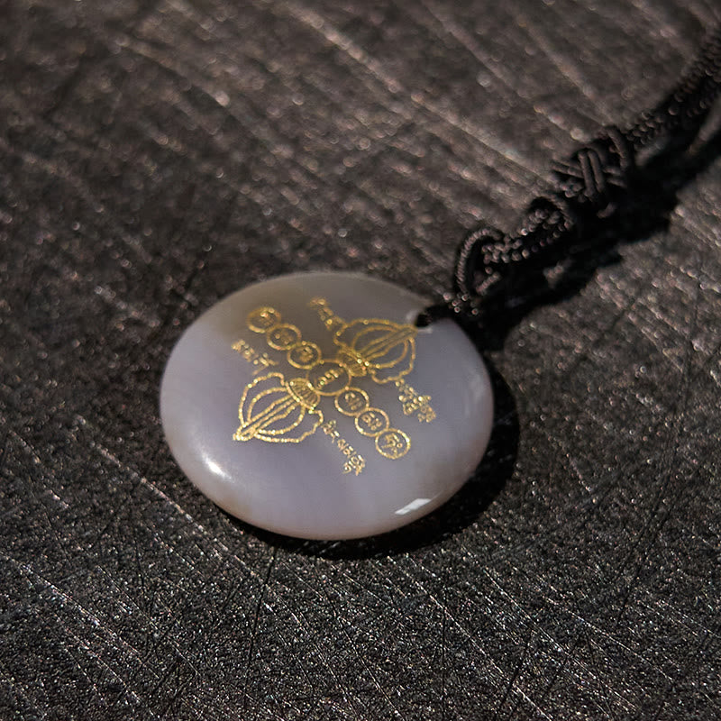 Nimara Ritual Vajra Dorje Sanskrit Pattern Natural Various Crystal Black Obsidian Fulfilment Necklace Pendant