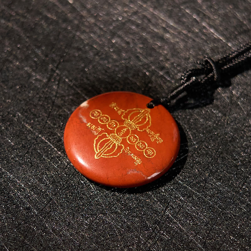 Nimara Ritual Vajra Dorje Sanskrit Pattern Natural Various Crystal Black Obsidian Fulfilment Necklace Pendant