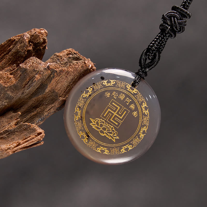 Nimara Ritual Swastika Lotus Pattern Natural Various Crystal Black Obsidian Purification Necklace Pendant