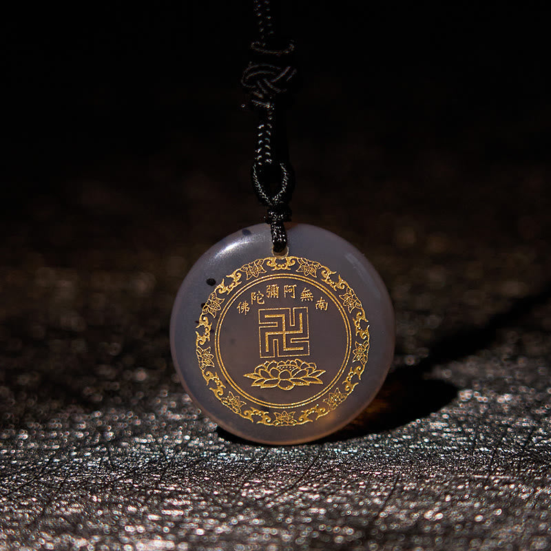Nimara Ritual Swastika Lotus Pattern Natural Various Crystal Black Obsidian Purification Necklace Pendant
