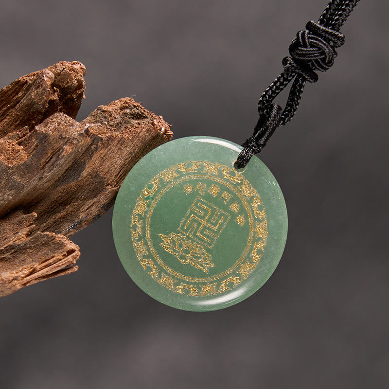Nimara Ritual Swastika Lotus Pattern Natural Various Crystal Black Obsidian Purification Necklace Pendant