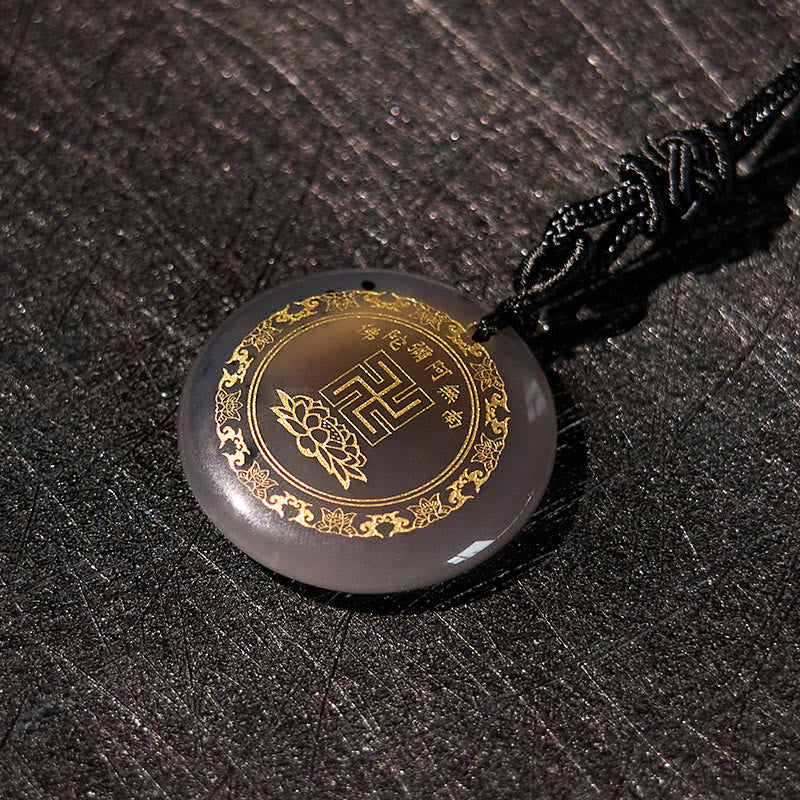 Nimara Ritual Swastika Lotus Pattern Natural Various Crystal Black Obsidian Purification Necklace Pendant